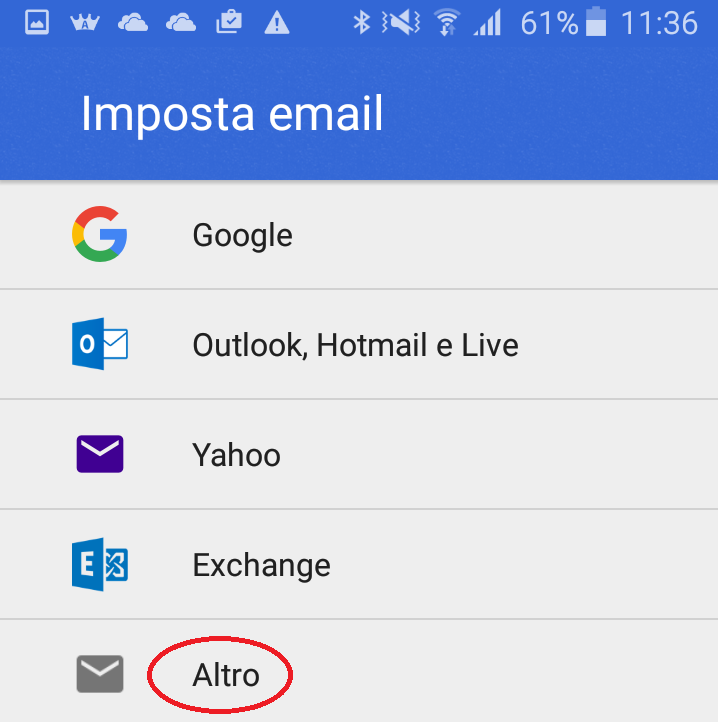 Impostare email su Android