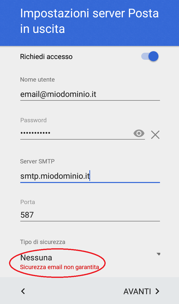 Scelta sicurezza in uscita su Android Scelta sicurezza in uscita su Android