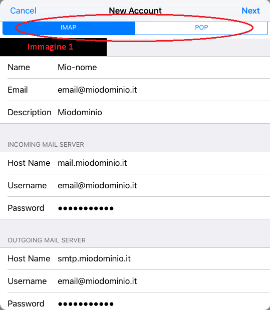 Configurazione IMAP su iOS