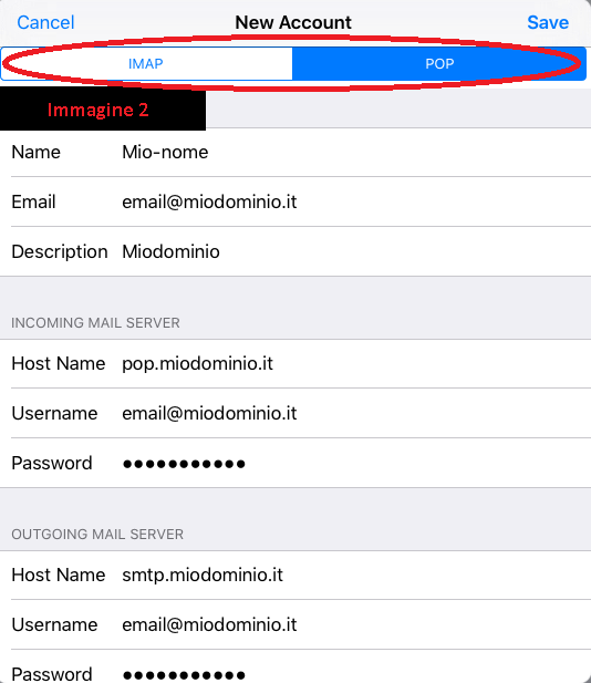 Configurazione POP3 su iOS
